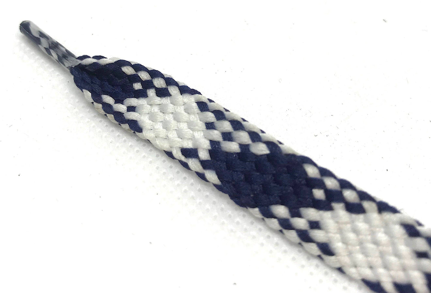 Navy Blue and White Plaid Flat Shoelaces